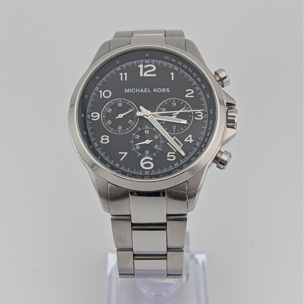Michael Kors MK8113 Chronograph Watch Black Dial Stainless Steel 45mm 10ATM Date